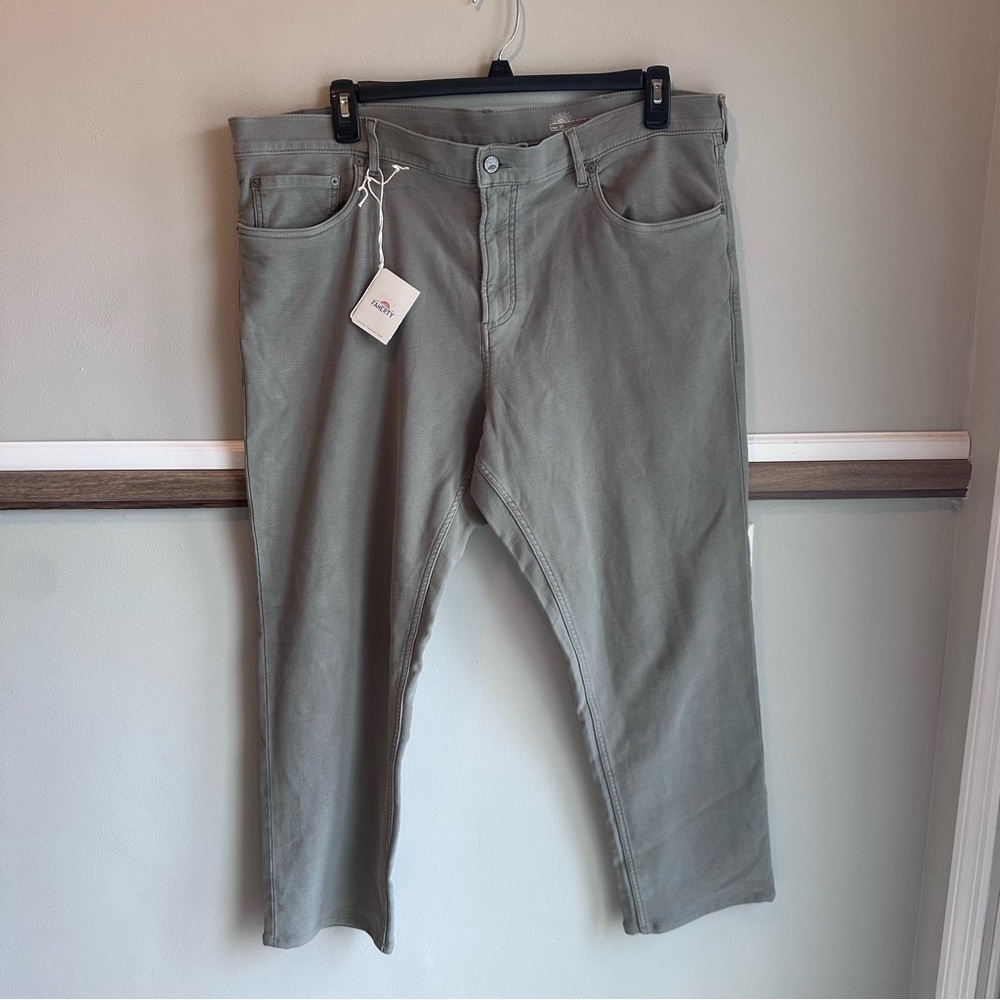 Faherty Pants Stretch Terry 5 Pocket Faded Olive Garment Dyed​​​